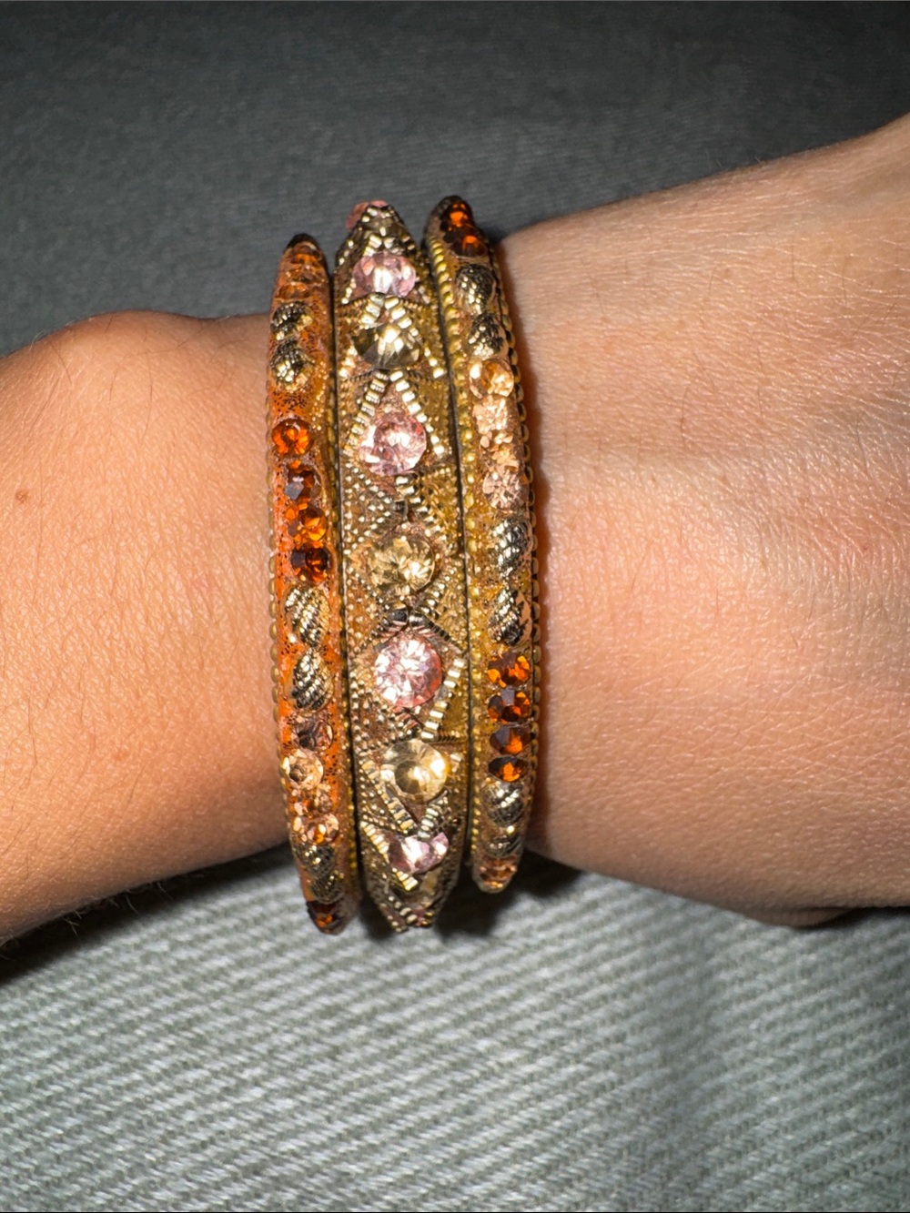 Gold-Tone Crystal Bangle Set in Orange & Pink